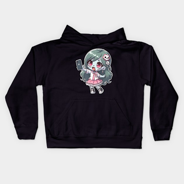 Kawaii Zombie Selfie Girl Kids Hoodie by DesignDinamique